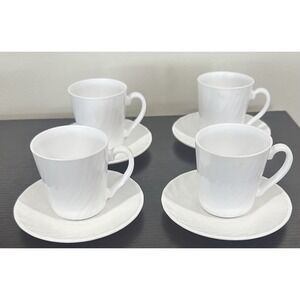 Vintage Set 4 ARCOPAL France Milk Glass RestWare Stackable Coffee/Tea Cup Saucer